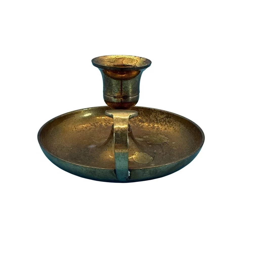 VTG Century Brass Chamberstick Taper Candle Holder Gold Finger Loop Drip India‎